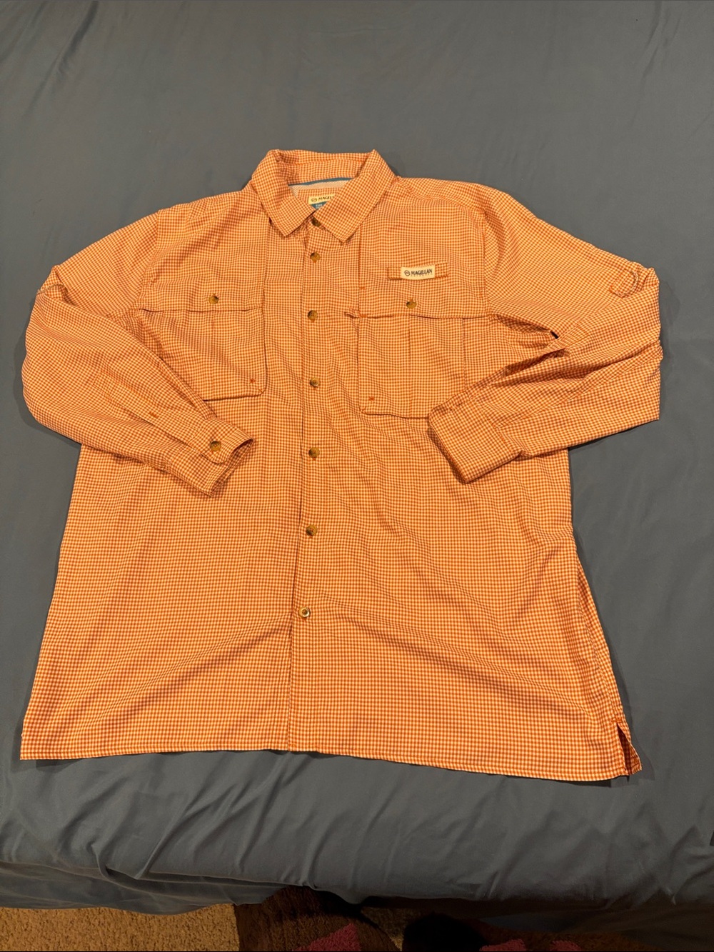 Magellan Outdoors Orange Check Long Sleeve Button-Down Shirt